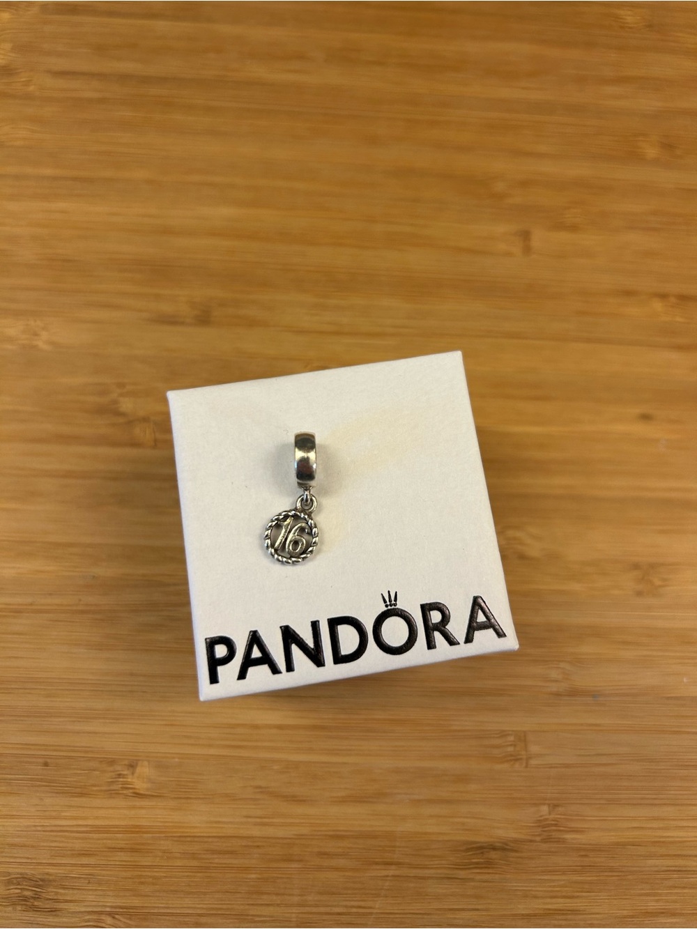 Pandora Silver '16' Dangle Charm with Textured Edge